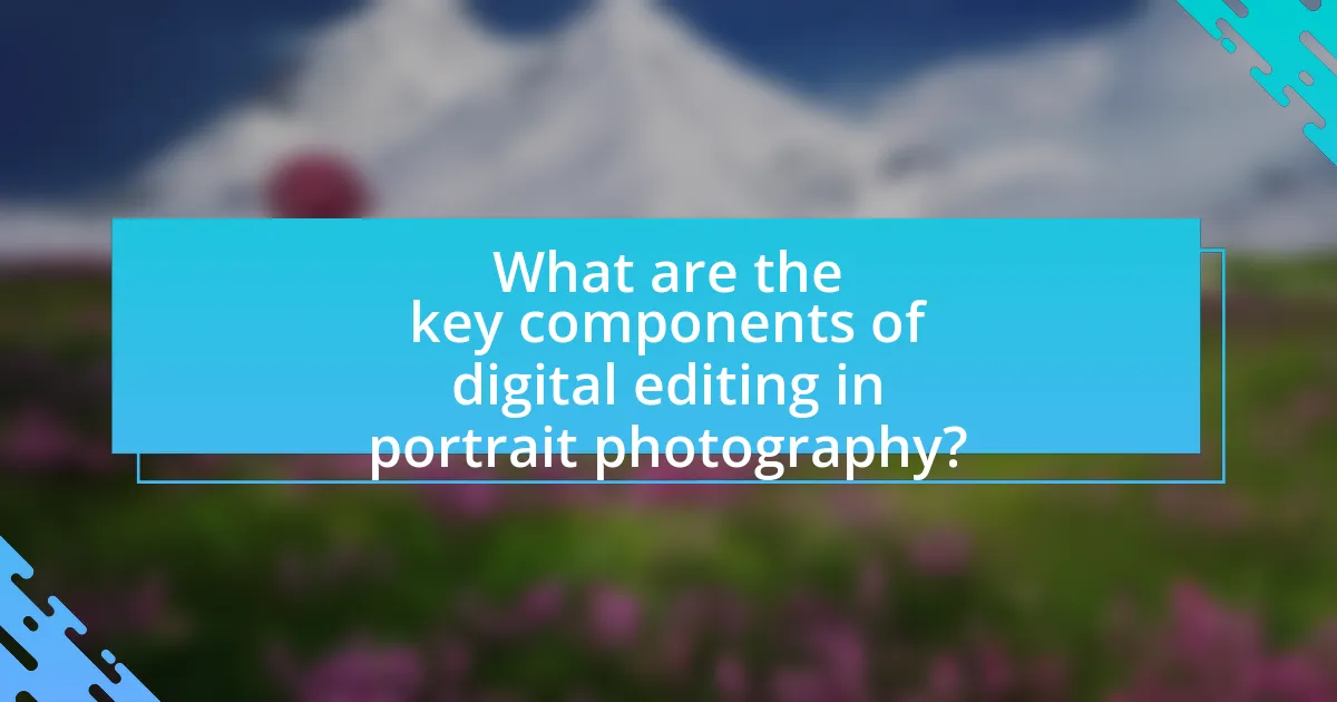 What are the key components of digital editing in portrait photography?